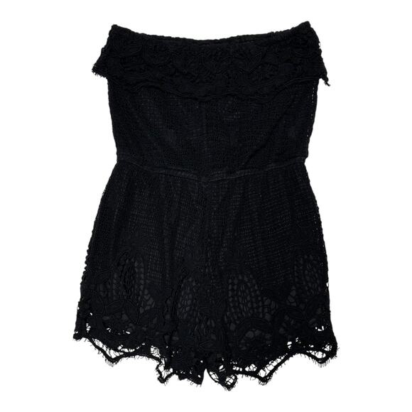 Rewind Lace Overlay Strapless Romper Black Large - Picture 2 of 2